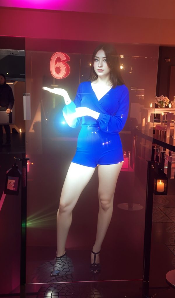 Bienvenida holográfica en fiesta de quince, cumpleañera muestra numero de mesa a invitados